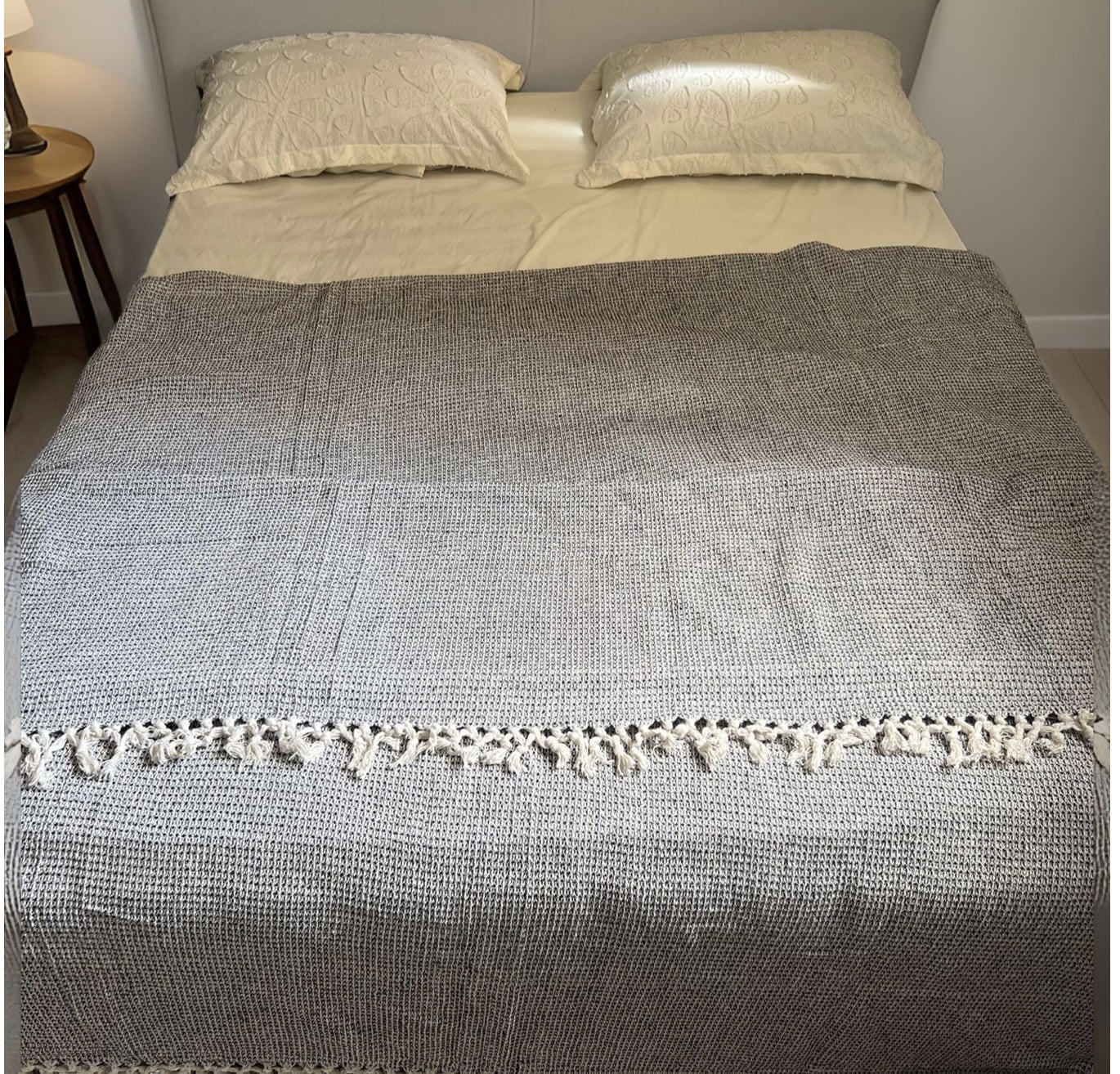 Black honeycomb waffle throw