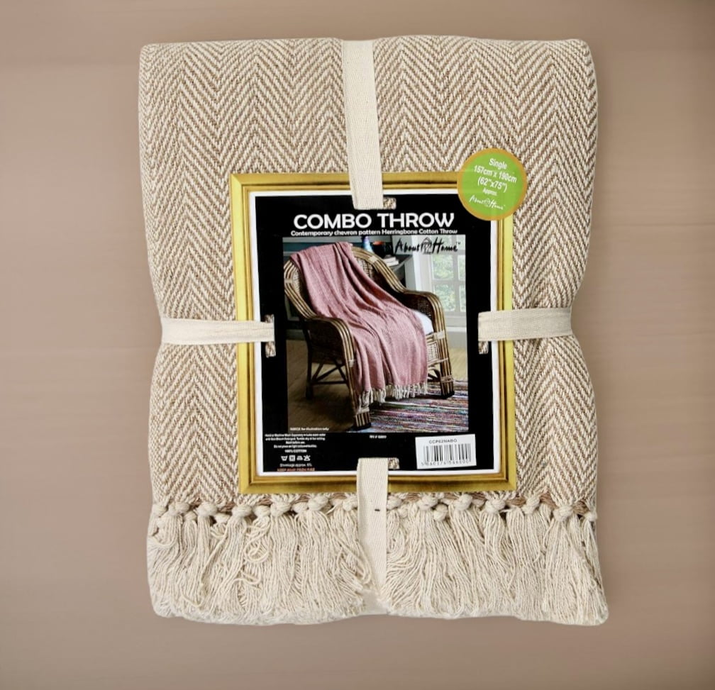 Beige Herringbone Combo Throw