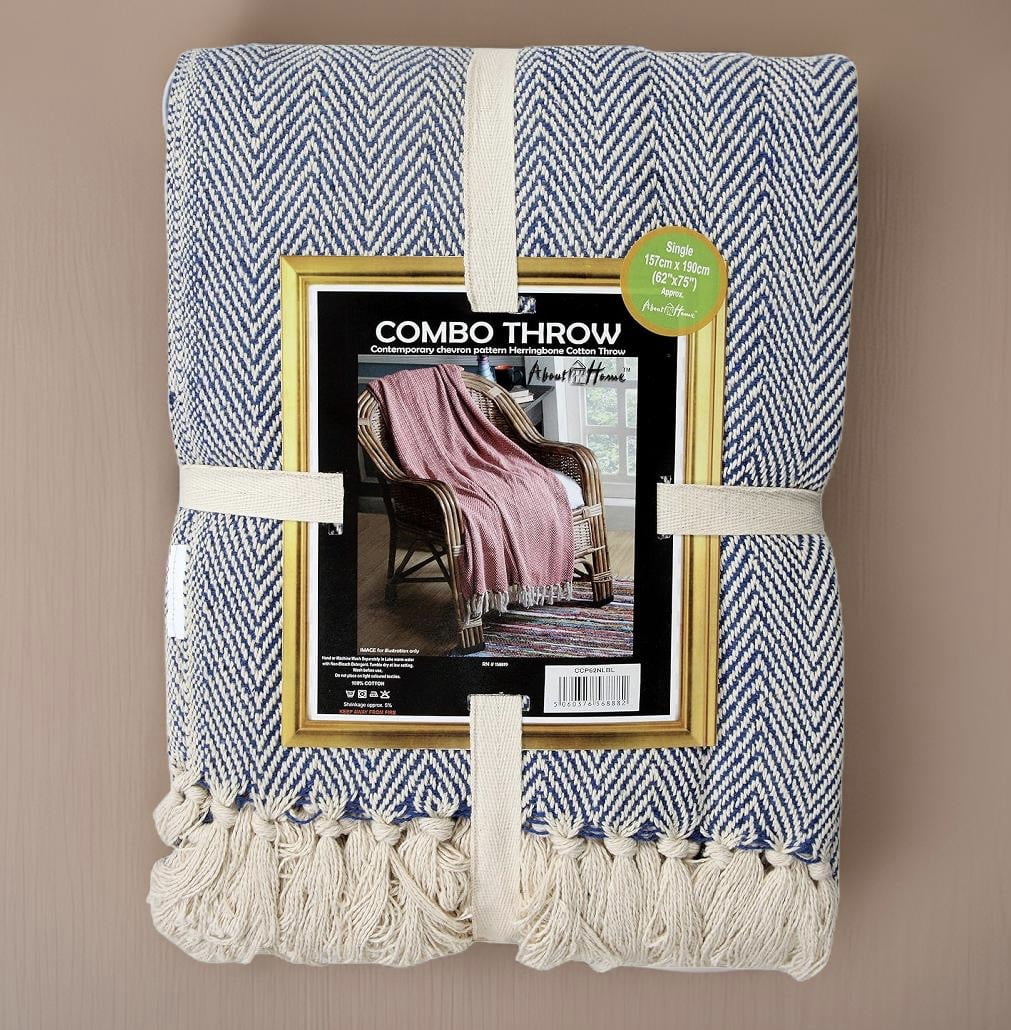 Blue Cotton Herringbone combo throw