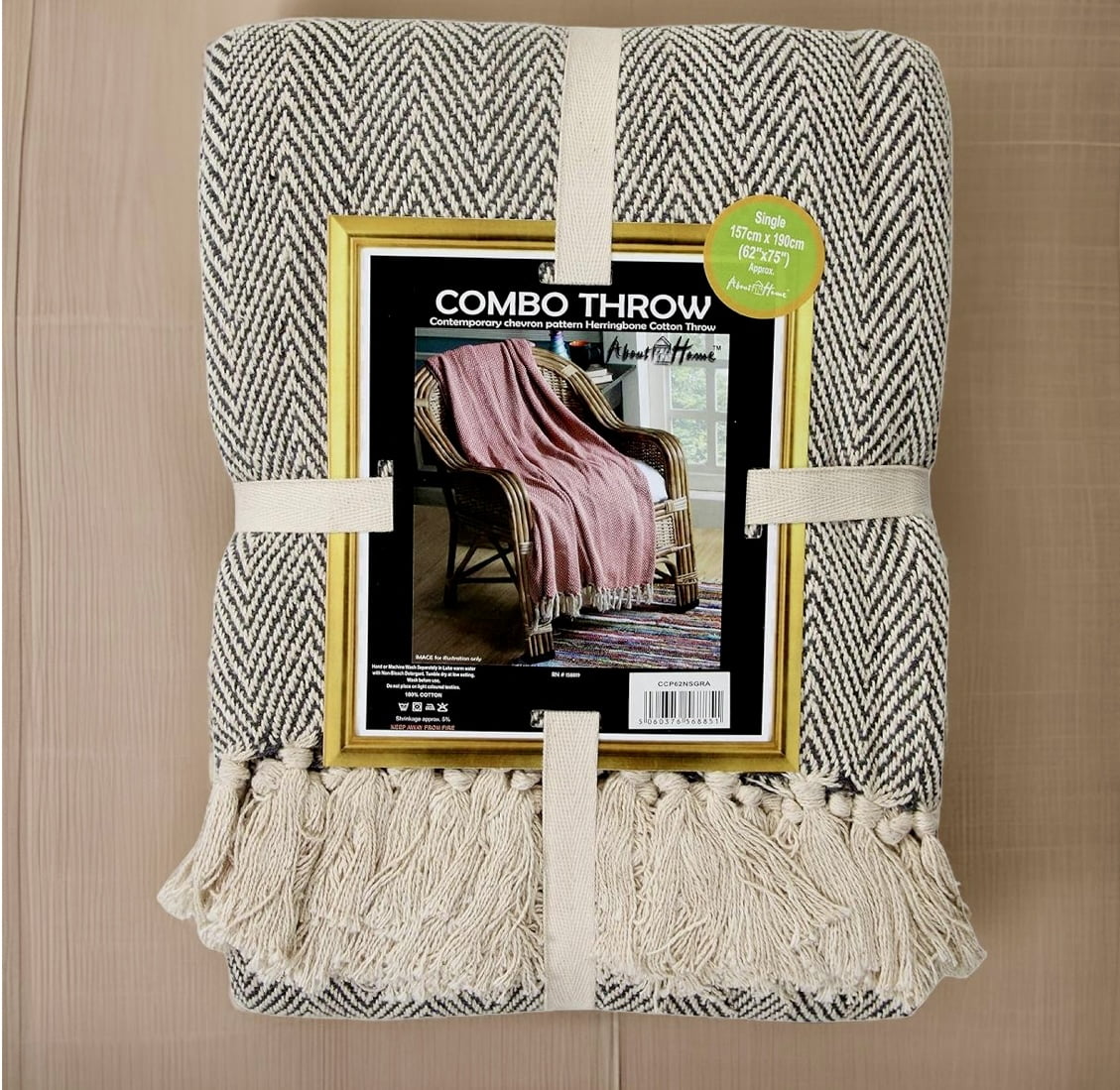 Grey Cotton Herringbone combo throw