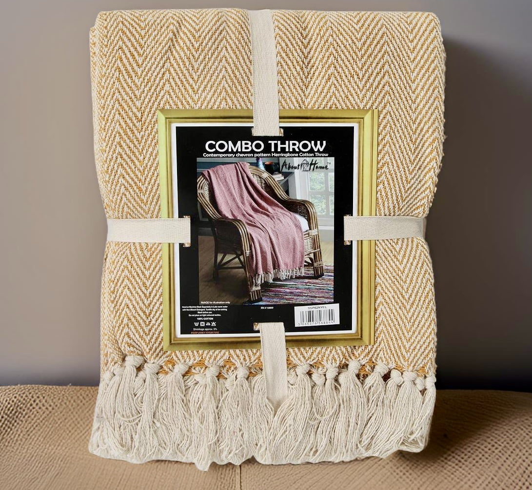 Mustard Cotton Herringbone combo throw