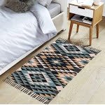 handwoven cotton rug, Boho Rug, Printed Decorative living room, bedroom rug. (AZTEC)