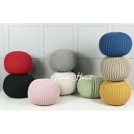 About Home Luxury Knitted Footstool ,Chunky Bean Bag Pouffe (18"x18"x14")