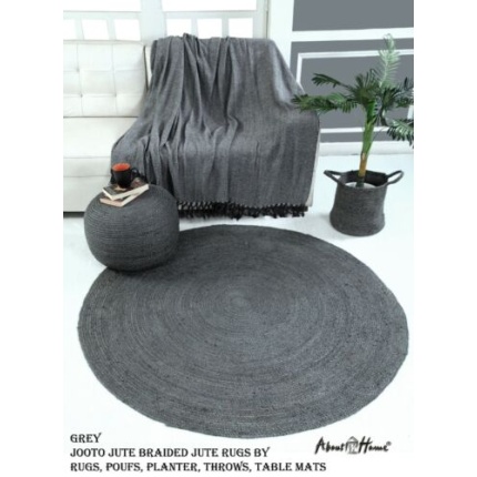About Home 100% hand braided Round JUTE Rug made of Natural jute fibers (Grey)