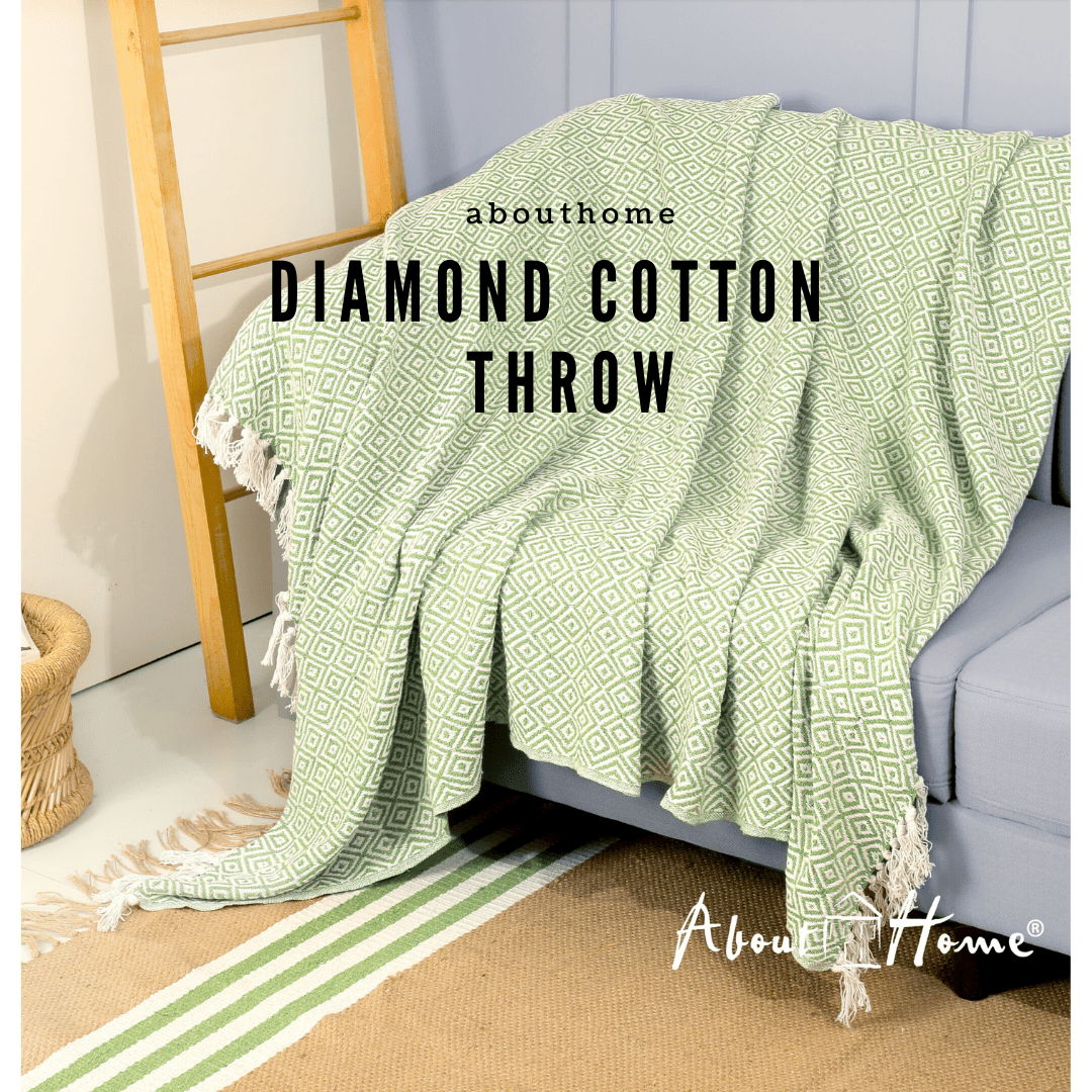 Diamond Pattern Cotton Throw in sage gree color