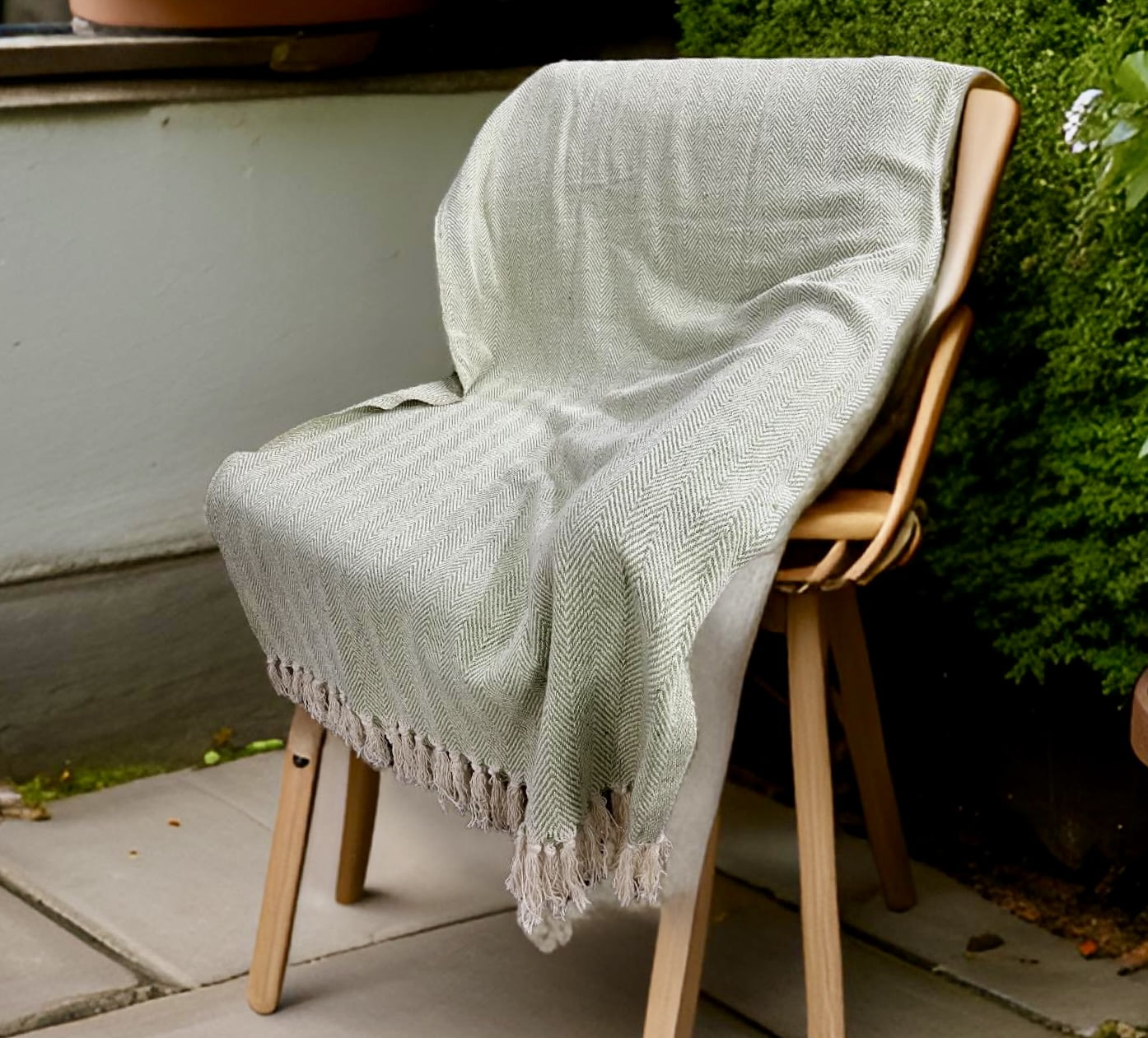 Herringbone Cotton blanket Sage Green
